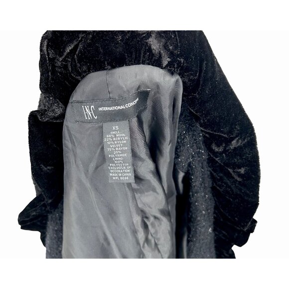 INC INTERNATIONAL CONCEPTS BLACK BOUCLE COAT W/ VELVET RUFFLE & METALLIC THREAD - Picture 5 of 5